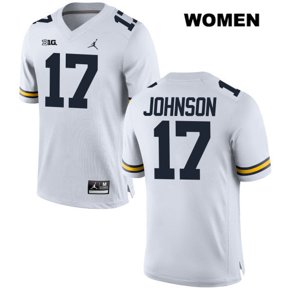 Women's NCAA Michigan Wolverines Nate Johnson #17 White Jordan Brand Authentic Stitched Football College Jersey JA25R85CF